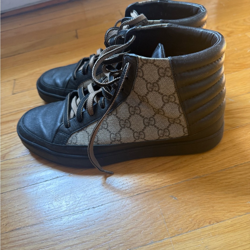 Gucci GG Supreme canvas high top sneaker black leather trim size 8 (MEN) - Picture 2 of 4